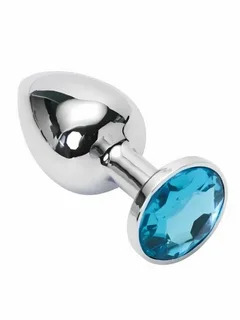 Анальная втулка Sitabella, металл, размер S, Ø 2,8 см, серебристый/голубой