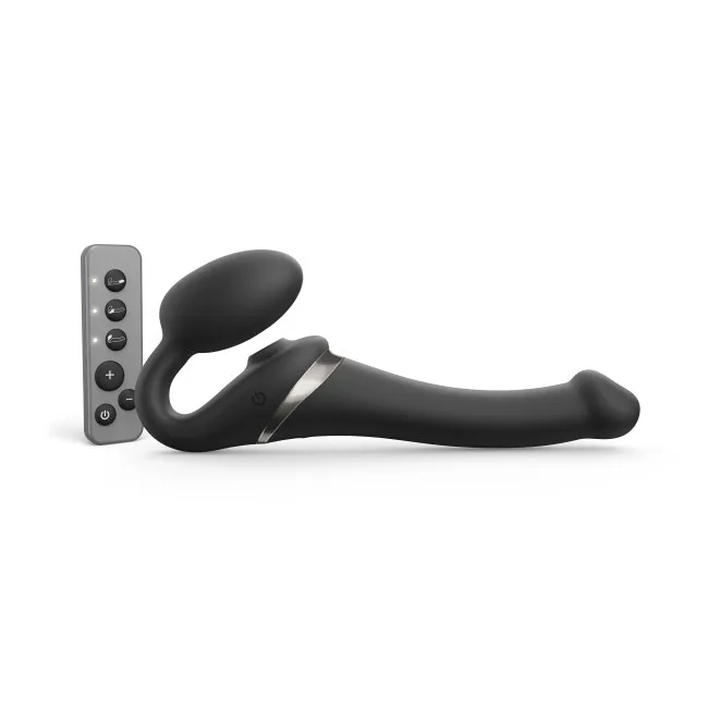 Гибкий страпон Strap-on-me MULTI ORGASM с имитацией оральных ласк и вибрацией, черный, L 14,7 см, Ø 3,4 см, S