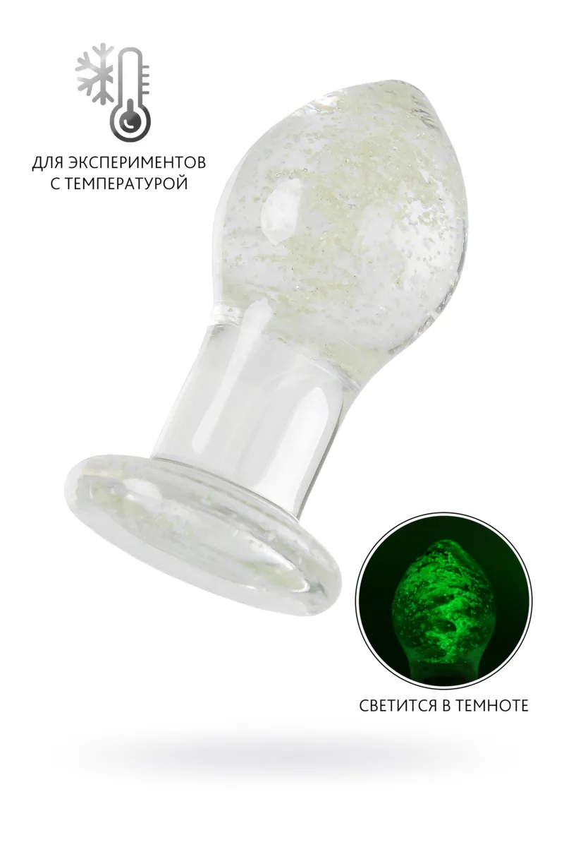 Светящаяся анальная пробка Sexus Glass, стекло, прозрачная, 9 см