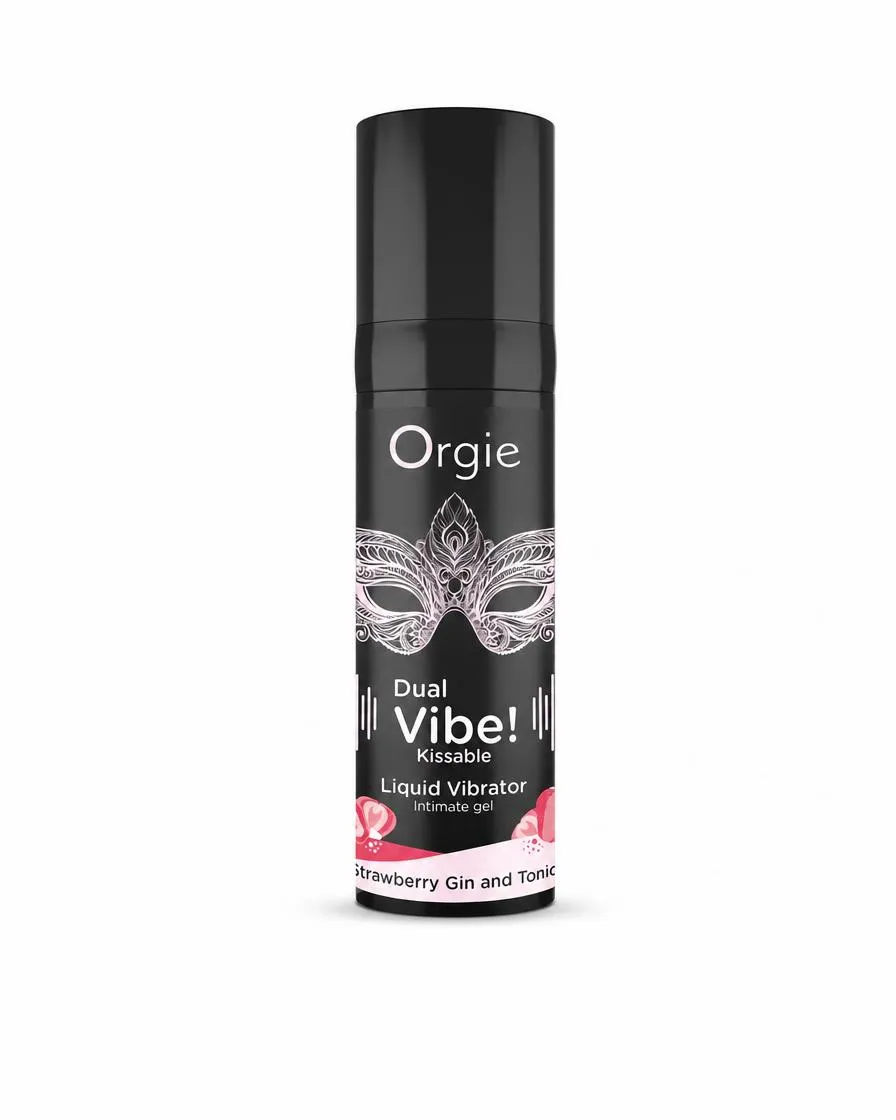 Съедобный гель с вибрацией Orgie DUAL VIBE! со вкусом коктейля STRAWBERRY GIN AND TONIC 15мл