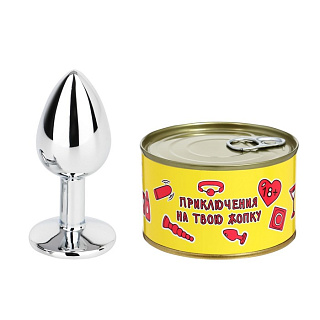 Анальная втулка "Приключения на твою жопку" S, консервированная, алюминий, Ø 2,7 см