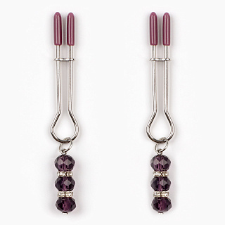 Зажимы для сосков БДСМ аксессуар, с бусинами, металл, пластик, фиолетовый