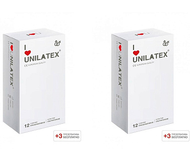 Презервативы Unilatex Ultra Thin Ультратонкие, №12 шт + 3 шт в подарок — 2 упаковки