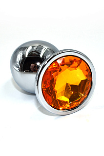 Анальная втулка Kanikule Plugs, металл, размер L, Ø 4 см, серебристый/желтый