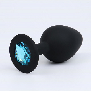 Анальная втулка Оки-Чпоки, с кристаллом, силикон, Ø 3,5 см, размер L 8,0 см, черный/голубой