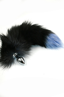 Анальная втулка Kanikule Plugs, металл, S Ø 2,8 см, серебристый с хвостом из натурального меха