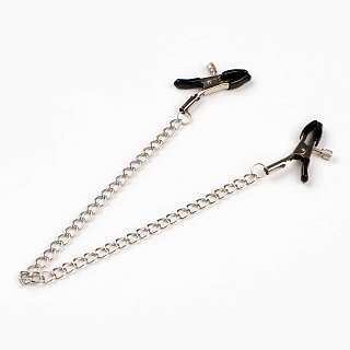 Зажимы для сосков БДСМ аксессуар, с цепочкой 30 см, винтовой, металл, черный