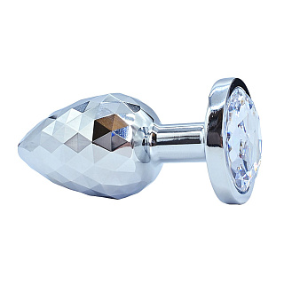 Алюминиевая текстурная анальная втулка, размер M, Ø 3,4 см, серебристая/прозрачный