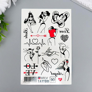 Татуировка на тело "Девушки, сердечки" 10х15 см