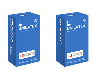 Презервативы Unilatex Natural Plain классические, № 12 шт + 3 шт в подарок — 2 упаковки