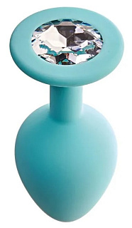 Анальная втулка с кристаллом Gamma, размер L, Ø 4,3 см, длина 9,4 см, аквамарин/белый