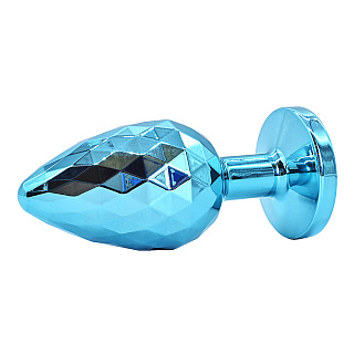 Алюминиевая текстурная анальная втулка размер M, Ø 3,5 см, голубая/голубой