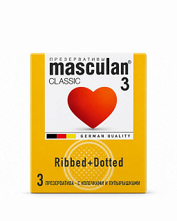 Презервативы Masculan Classic 3, с колечками и пупырышками (Dotty+Ribbed), №3 шт.