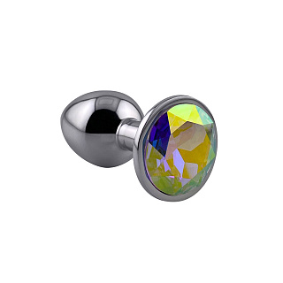 Алюминиевая анальная втулка с кристаллом, размер S, Ø 2,8 см, серебристый/опал