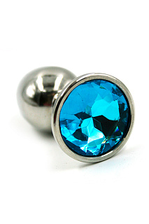 Анальная втулка Kanikule Plugs, металл, размер M, Ø 3,5 см, серебристый/голубой