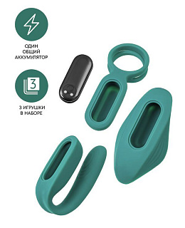 Набор вибраторов для пары Штучки-Дрючки "Trio for two", силикон, изумрудный