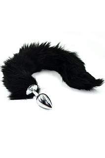 Анальная втулка Kanikule Plugs, металл, S Ø 2,8 см, серебристый с черным гибким хвостом