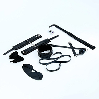 Набор БДСМ "Оки-Чпоки", металл, кожа, набор 8 предметов, черный