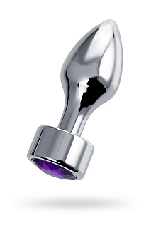 Анальная втулка Штучки-дрючки, металл, размер M, Ø3,5 см, серебряный/фиолетовый